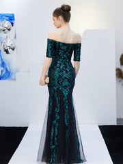 Elegant off shoulder fishtail long evening dress