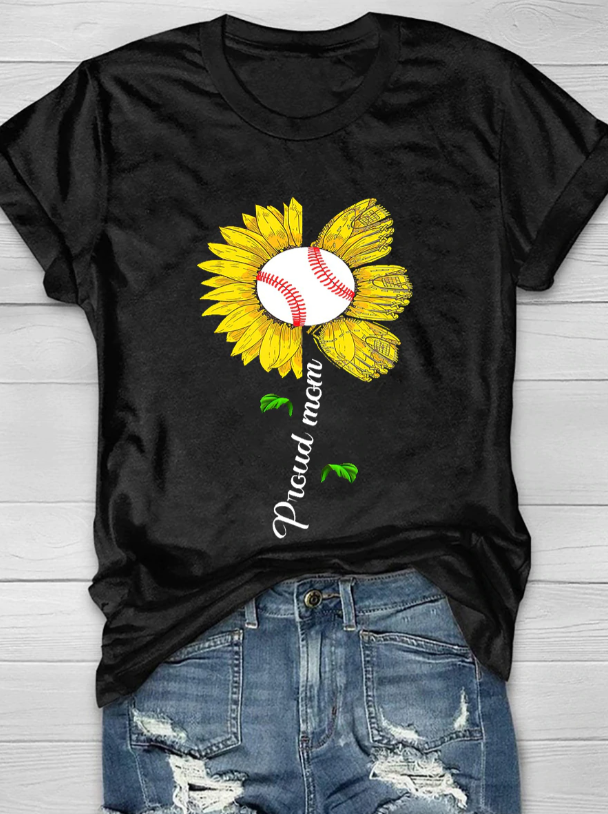 Camiseta de manga corta con girasoles "Mamá orgullosa" 