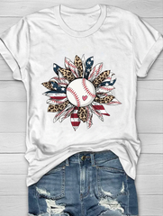 Baseball Sunflower Print T-Shirt