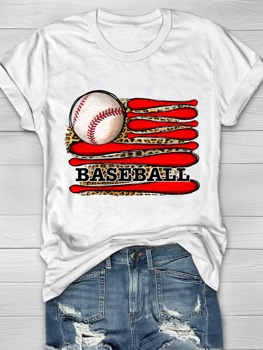 T-Shirt mit Baseball-Flaggen-Print im Leopardenmuster 