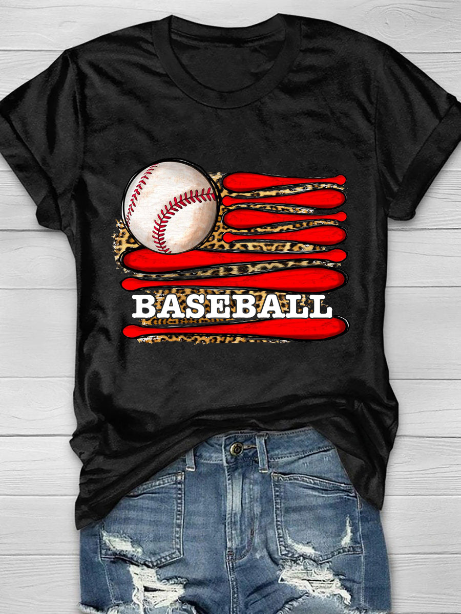 T-Shirt mit Baseball-Flaggen-Print im Leopardenmuster 