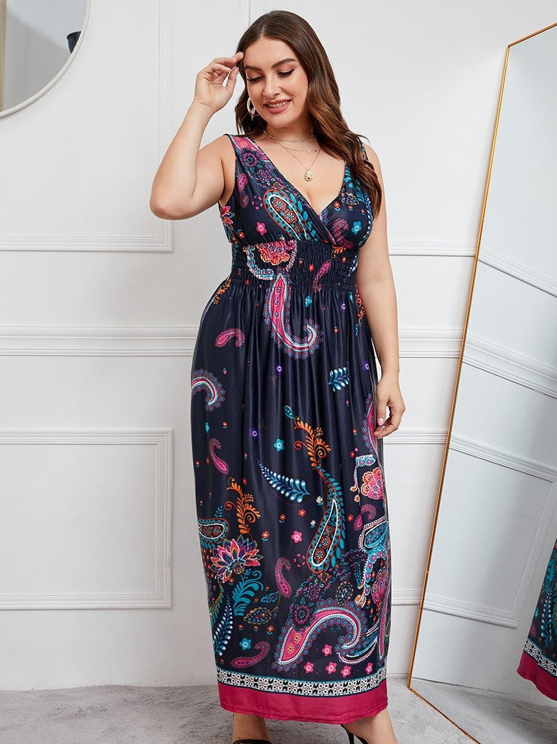 Deep V-neck Waist Slimming Long Dresses