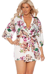 Charmeuse Kimono 3/4 Sleeves Robe With Belt | Plus Size