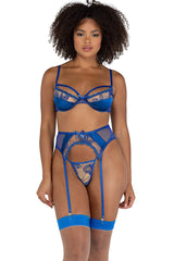 Embroidered & Satin Gartered Bra Set