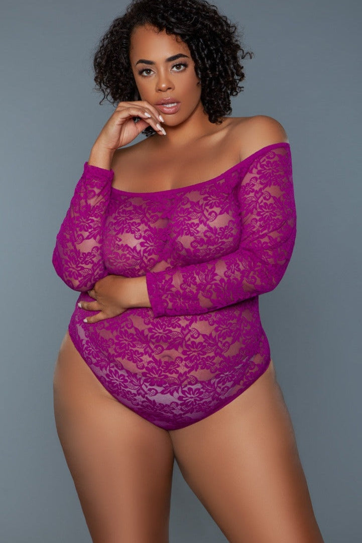 Body fucsia de manga larga con escote redondo | Talla grande