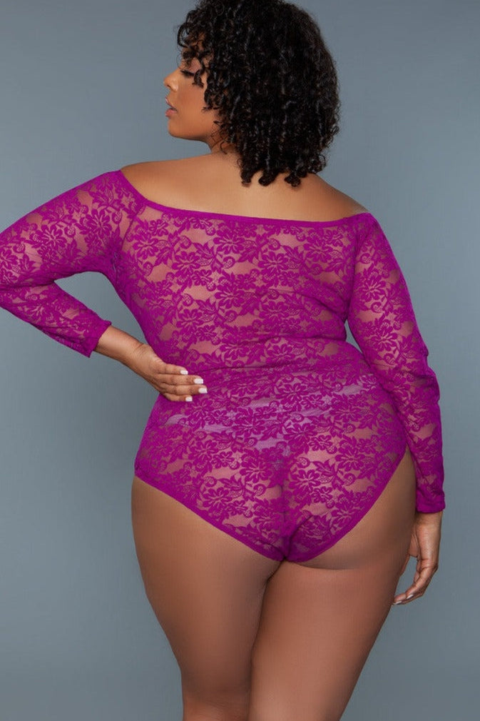 Body fucsia de manga larga con escote redondo | Talla grande