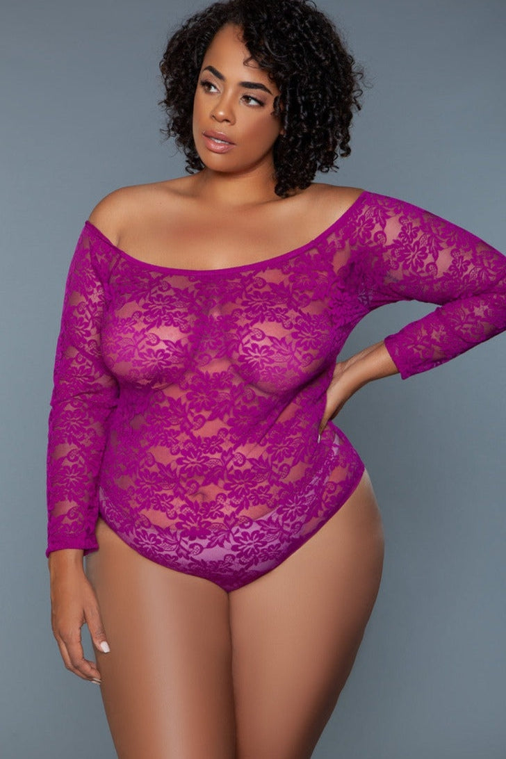 Body fucsia de manga larga con escote redondo | Talla grande