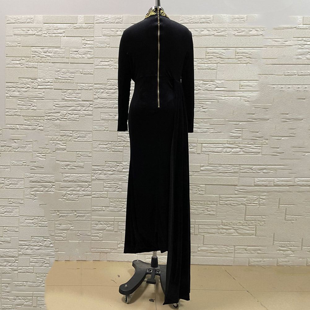 High Neck Long Sleeve Cut Out Maxi Bodycon Dress H01190