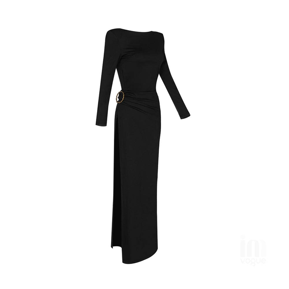 Round Neck Long Sleeve Cut Out Maxi Bodycon Dress H1729