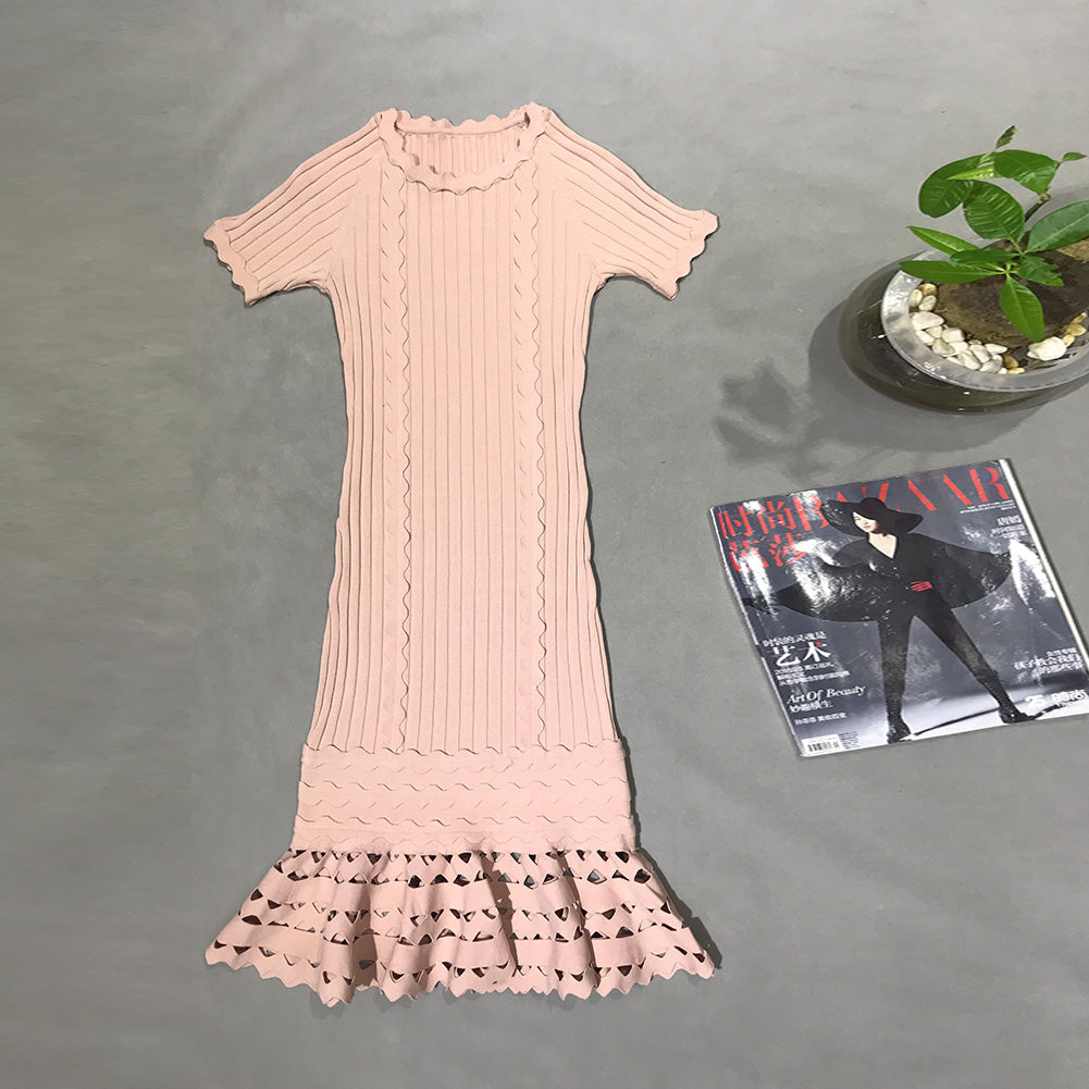 Round Neck Short Sleeve Fishtail Mini Bodycon Dress H1732