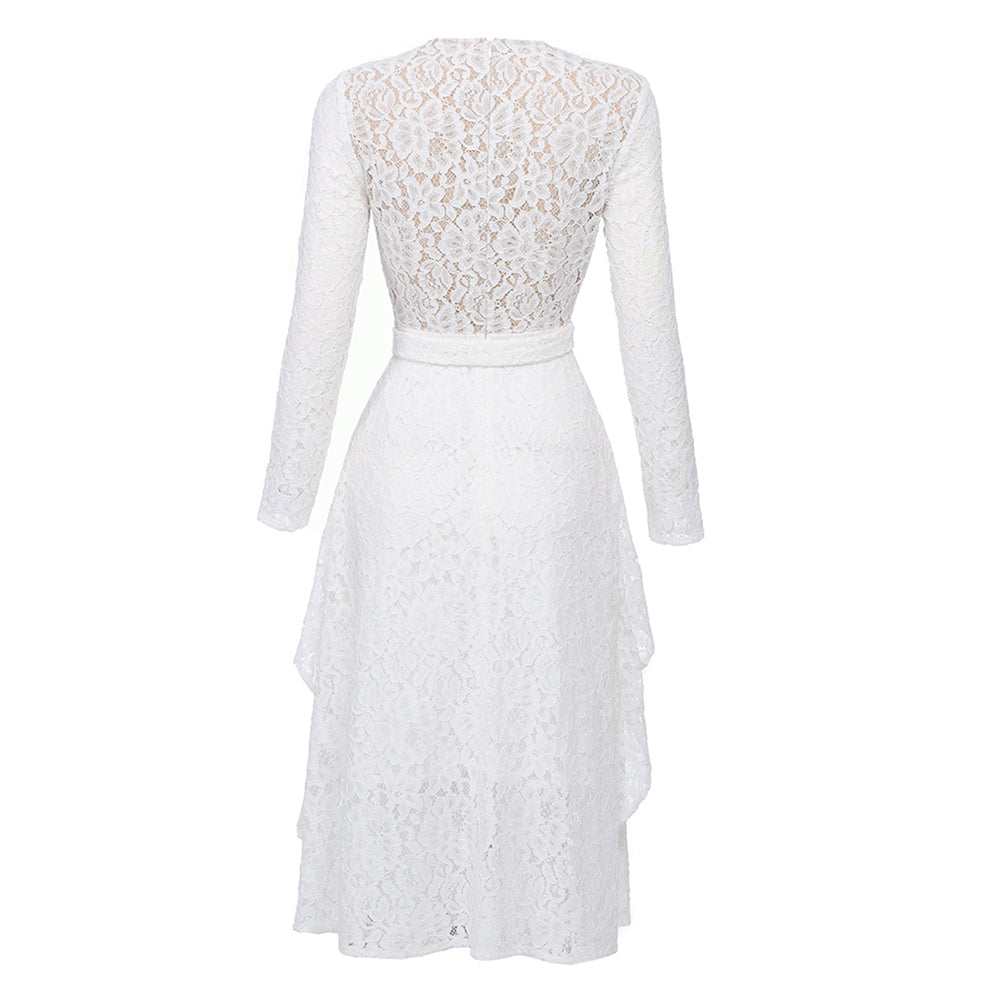 Round Neck Long Sleeve Lace Over Knee Bodycon Dress HB6904