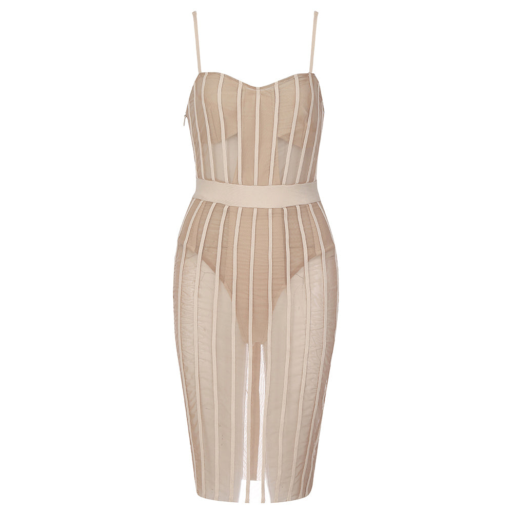 Strappy Sleeveless Striped Midi Bandage Dress HB7124