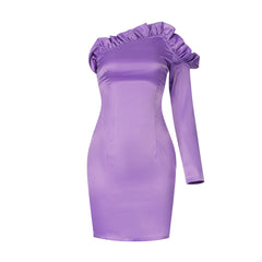 One Shoulder Long Sleeve Asymmetrical Mini Bodycon Dress HB7442