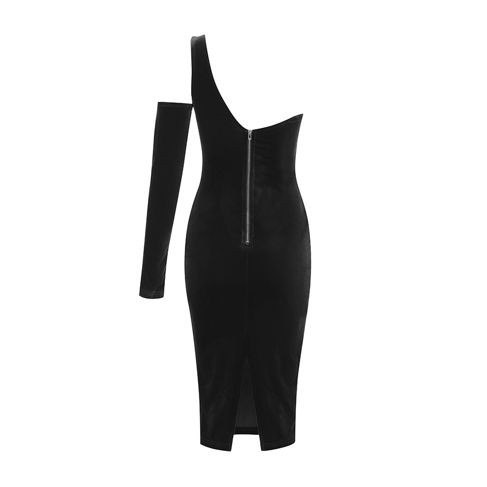 Asymmetrisches Midi-Bodycon-Kleid mit einer Schulter und langen Ärmeln HB7492