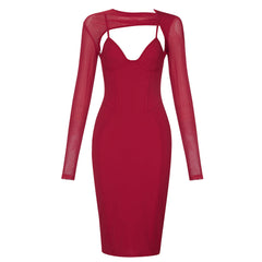 Rundhalsausschnitt, Langarm, Cut-Out, Midi-Bodycon-Kleid HB75430