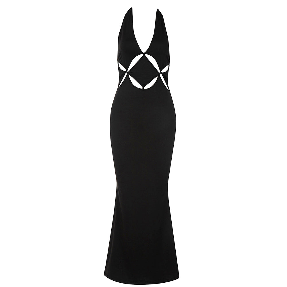 Halter Sleeveless Cut Out Maxi Bodycon Dress HB75630