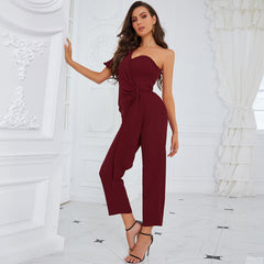 One-Shoulder-Kurzarm-Bodycon-Jumpsuit mit Rüschen HB75860