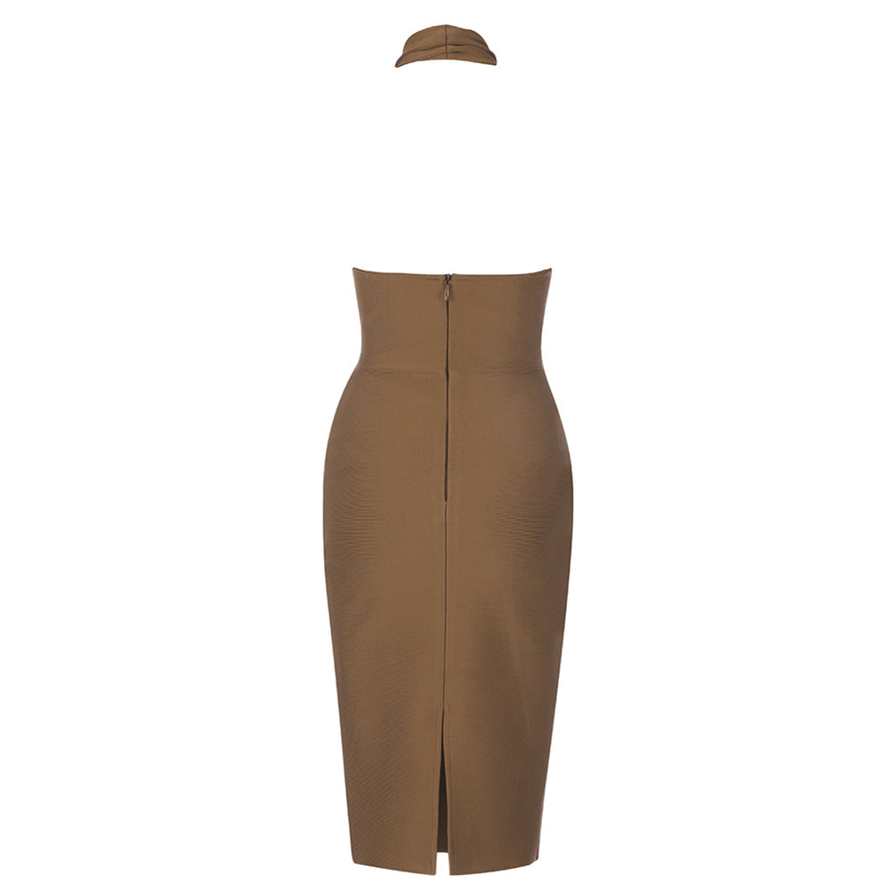 Vestido mini de vendaje con escote halter, sin mangas y calado HB7589