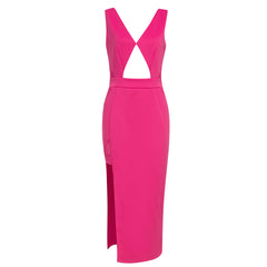 V Neck Sleeveless Midi Cut Out Bodycon Dress HB76540