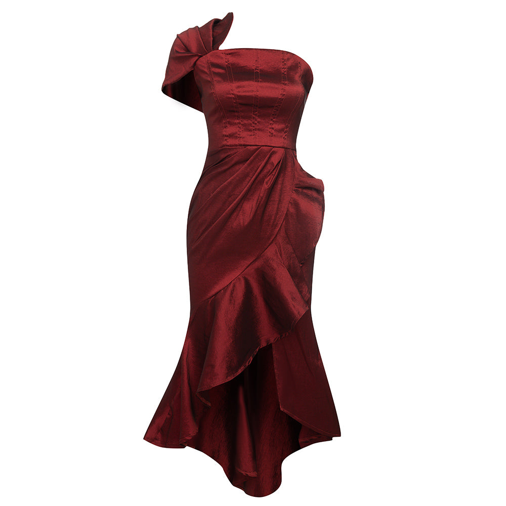 Ärmelloses Midi-Bodycon-Kleid mit Rüschen und einer Schulter HB76660