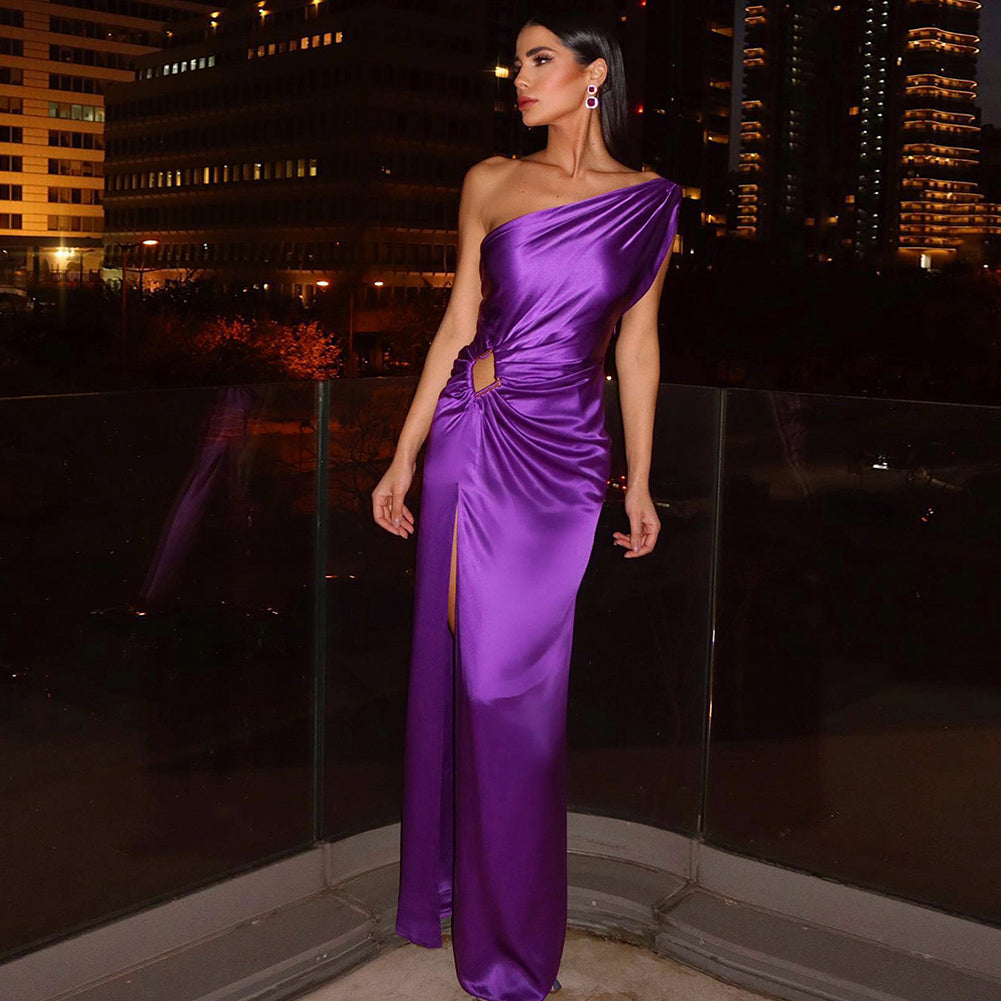 One Shoulder Sleeveless Maxi Hollow Out Bodycon Dress HB76670