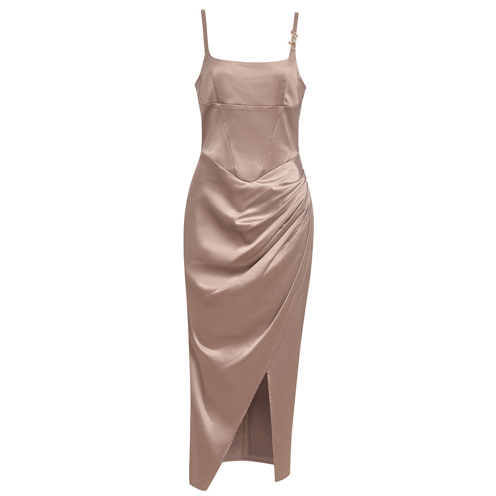 Ärmelloses Midi-Bodycon-Kleid mit Rüschen und Trägern HB76680