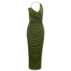 Neckholder-ärmelloses Midi-Bodycon-Kleid mit Kette HB7669