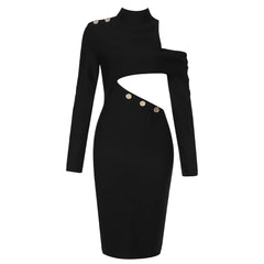 High Neck Long Sleeve Cut Out Midi Bandage Dress HB7790