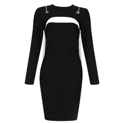 Round Neck Long Sleeve Cut Out Mini Bandage Dress HB7827