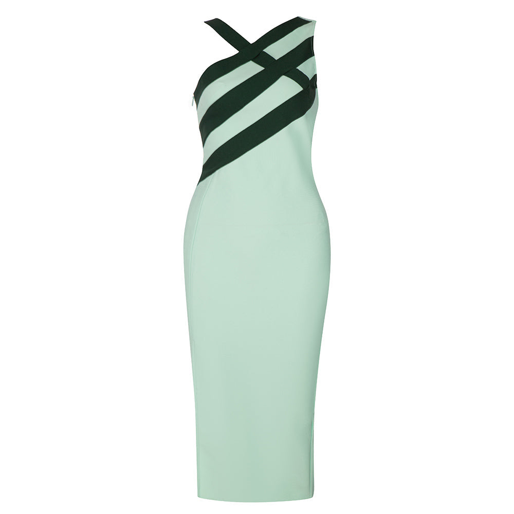 V Neck Sleeveless Striped Midi Bandage Dress HB78850