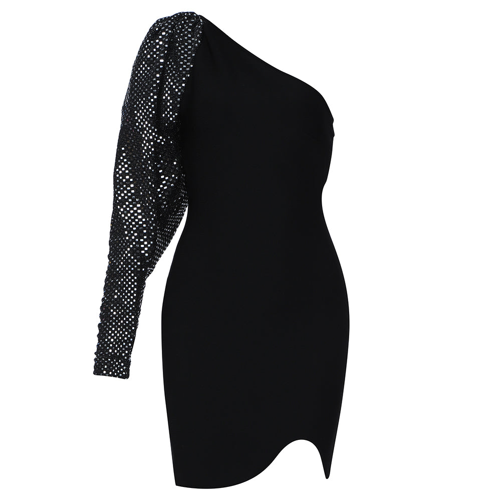 Vestido mini de vendaje asimétrico de manga larga con un solo hombro HB7894