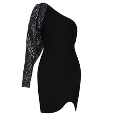 Vestido mini de vendaje asimétrico de manga larga con un solo hombro HB7894