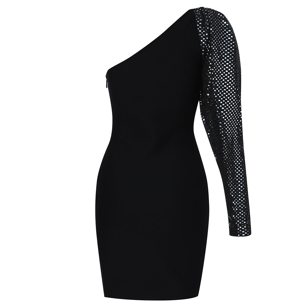 Vestido mini de vendaje asimétrico de manga larga con un solo hombro HB7894