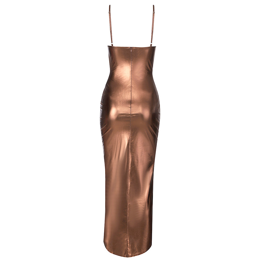 Ärmelloses Maxi-Bodycon-Kleid mit Schlitz und Trägern HB7928