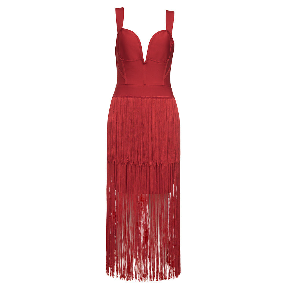 Strappy Sleeveless Midi Tassels Bandage Dress HB79440