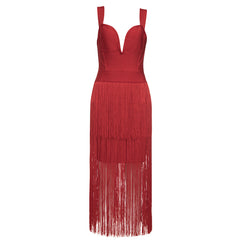 Strappy Sleeveless Midi Tassels Bandage Dress HB79440