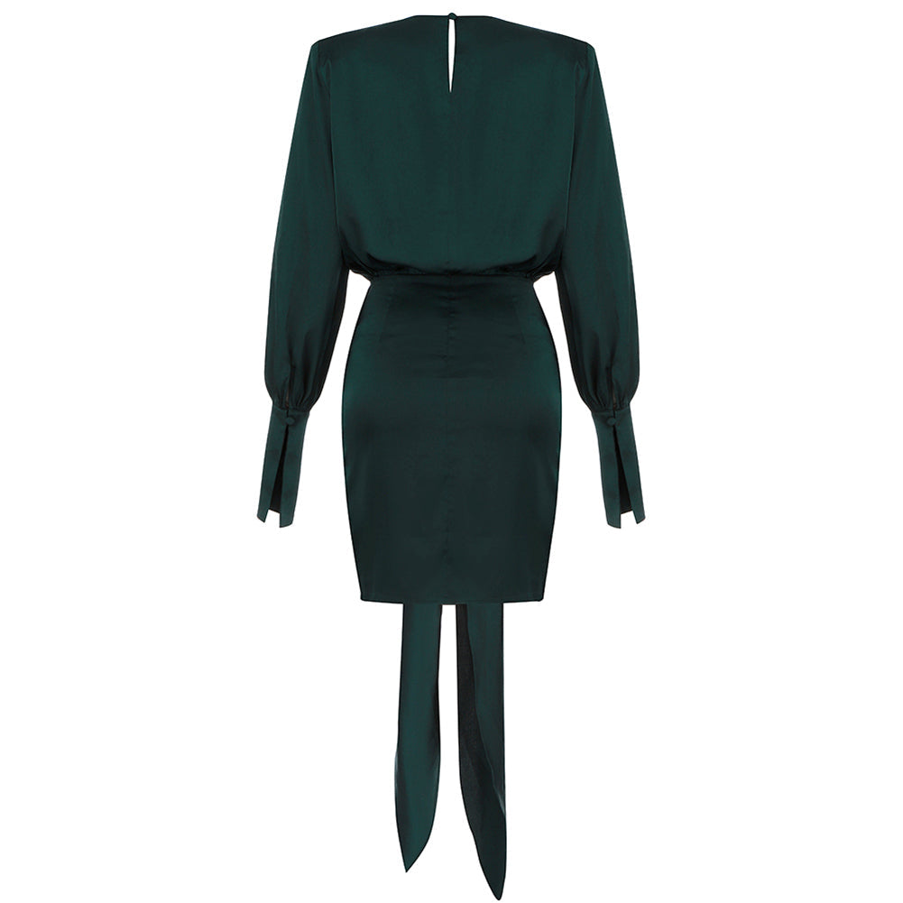 Round Neck Long Sleeve Frill Mini Bodycon Dress HB7960