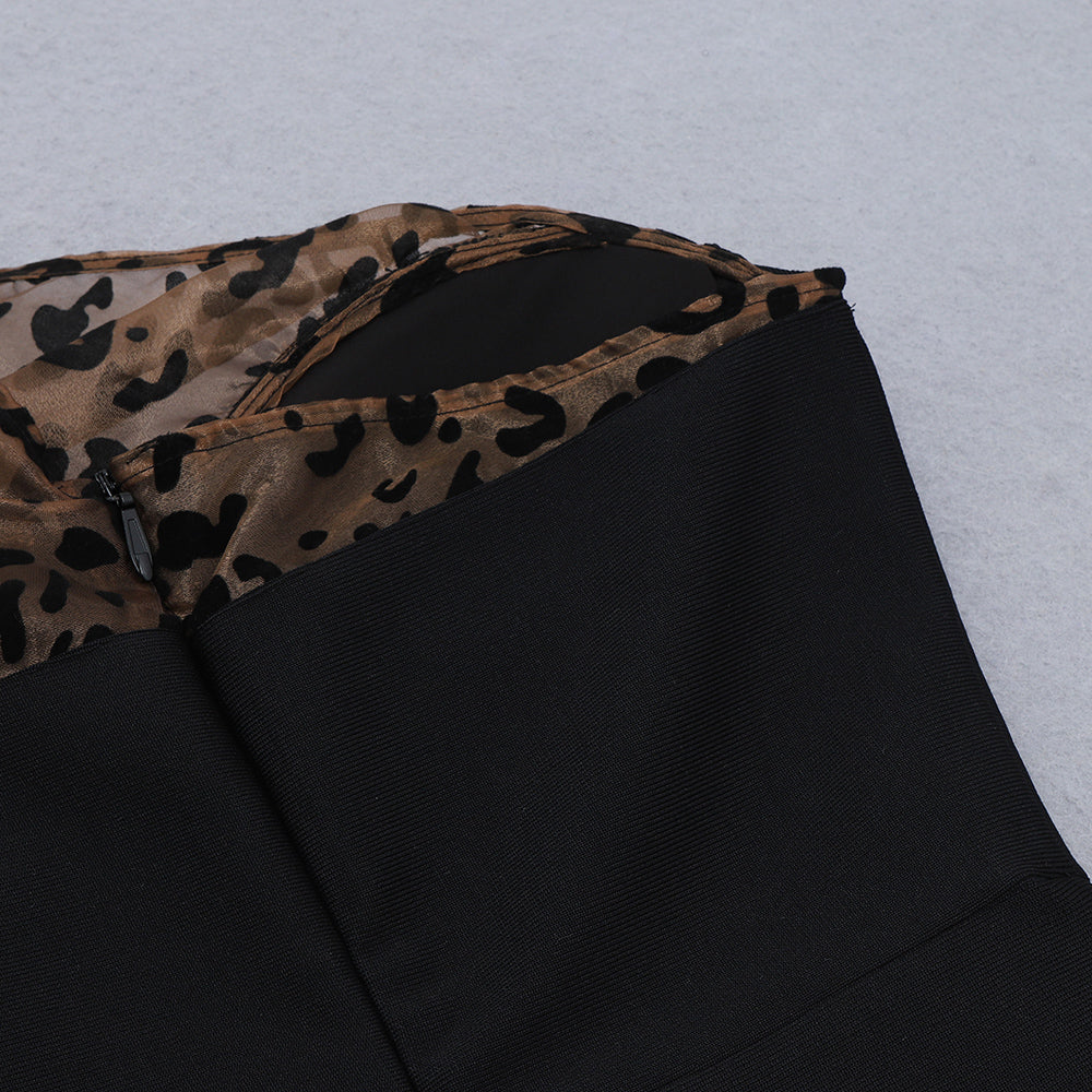 Vestido mini de leopardo con un solo hombro y manga larga HB7994