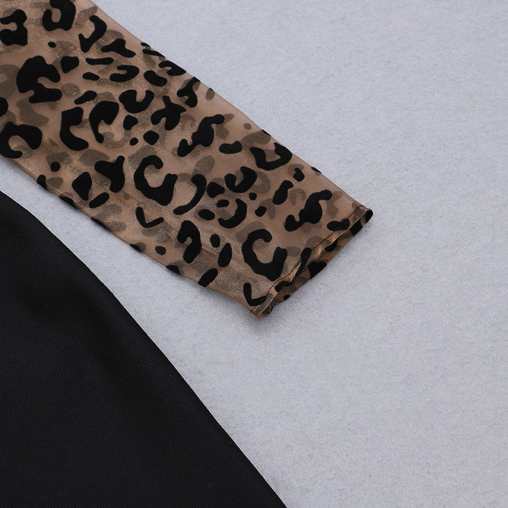 Vestido mini de leopardo con un solo hombro y manga larga HB7994