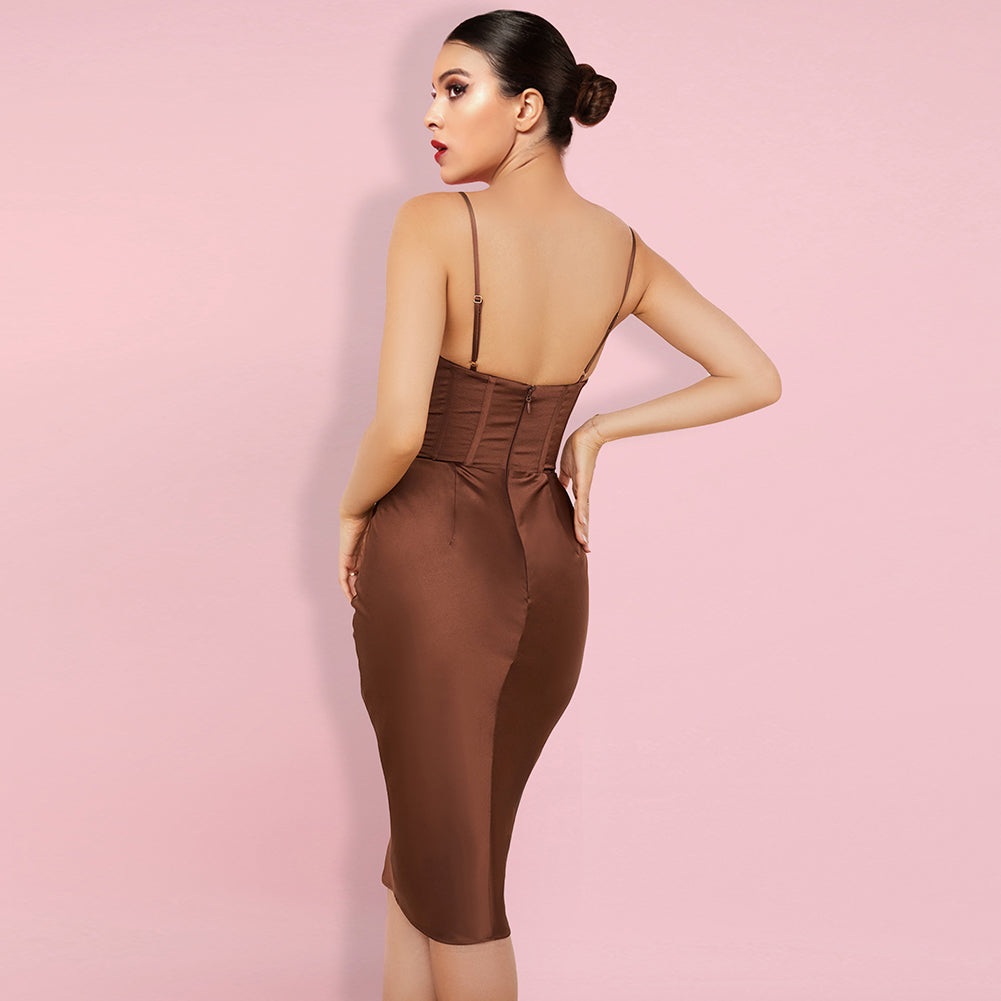 Ärmelloses, gestreiftes Midi-Bodycon-Kleid mit Trägern HI1216