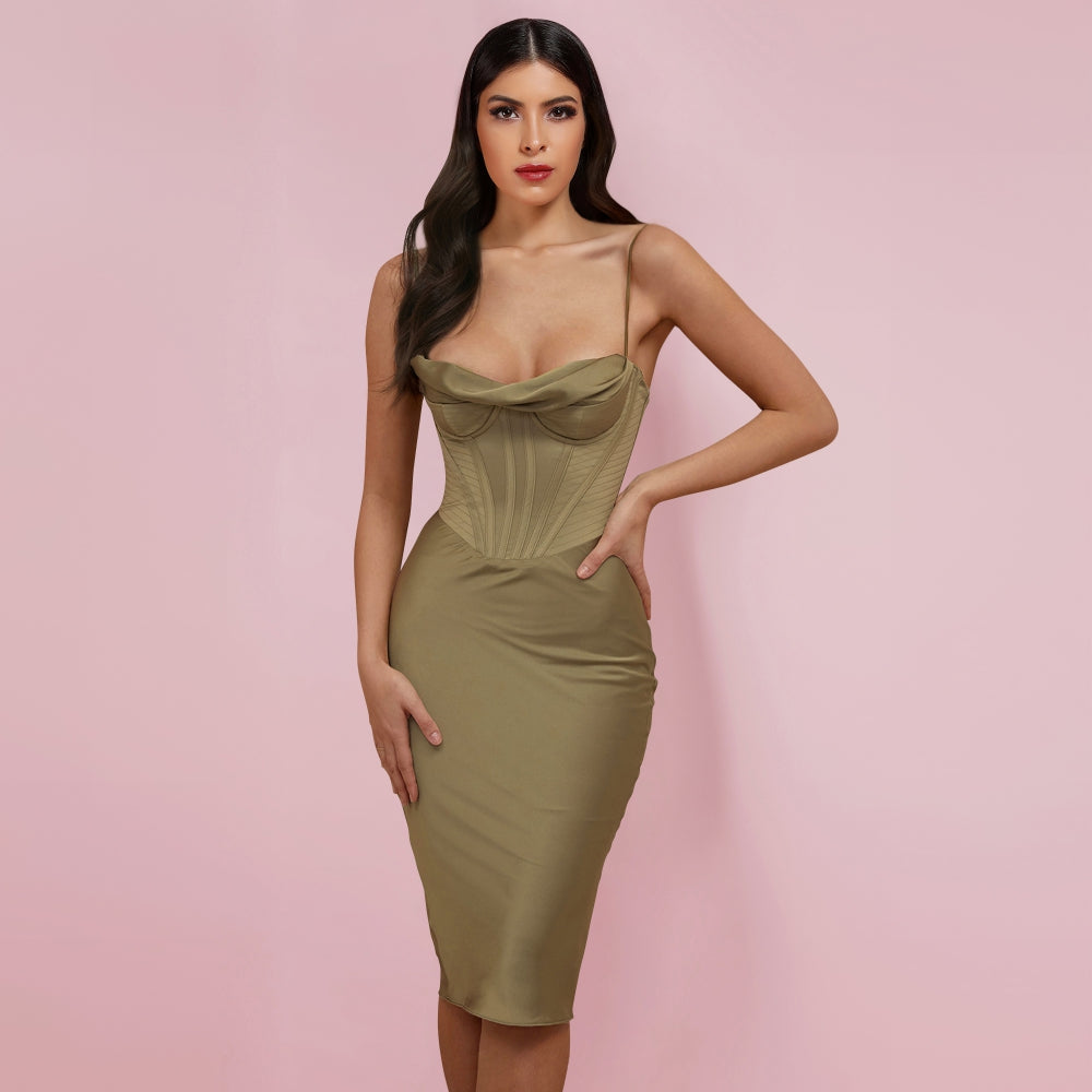 Ärmelloses, gestreiftes Midi-Bodycon-Kleid mit Trägern HI1216