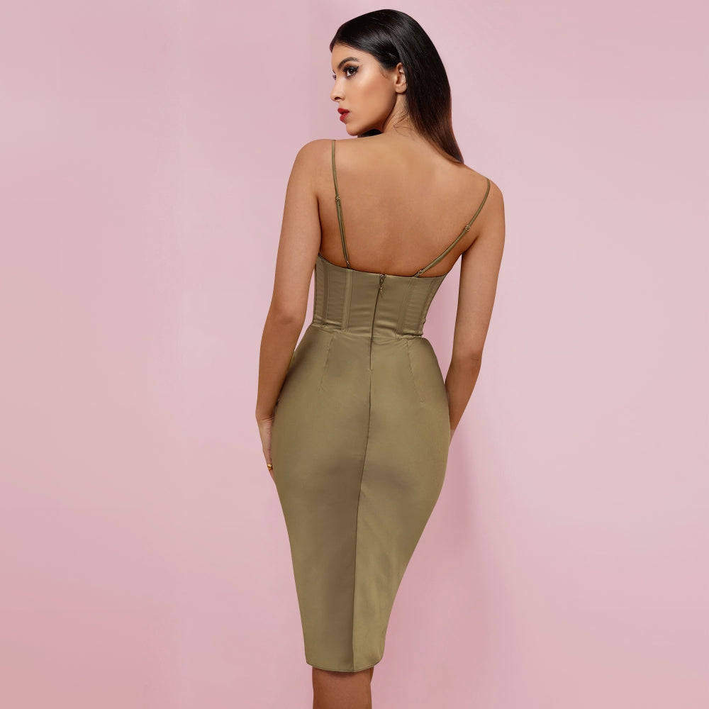 Ärmelloses, gestreiftes Midi-Bodycon-Kleid mit Trägern HI1216