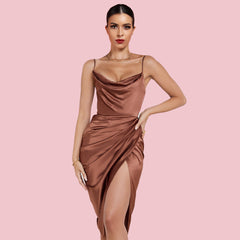 Ärmelloses Midi-Bodycon-Kleid mit Trägern und Rüschen, HI1250