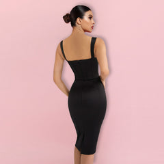 Ärmelloses, gestreiftes Midi-Bodycon-Kleid mit Trägern HI1311