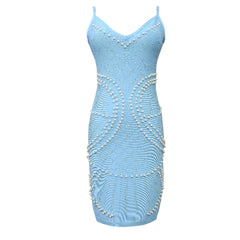 Strappy Sleeveless Mini Bubble Beads Bandage Dress