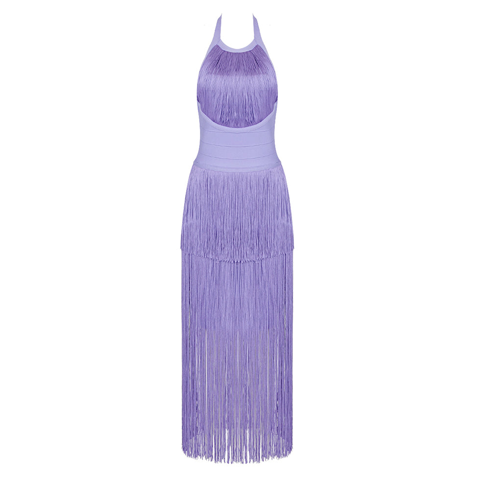 Halter Sleeveless Midi Tassels Bandage Dress HL6260