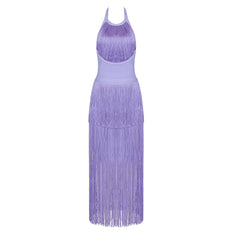 Halter Sleeveless Midi Tassels Bandage Dress HL6260