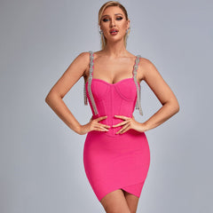 Strappy Sleeveless Mini Drill Chain Bandage Dress HL6270