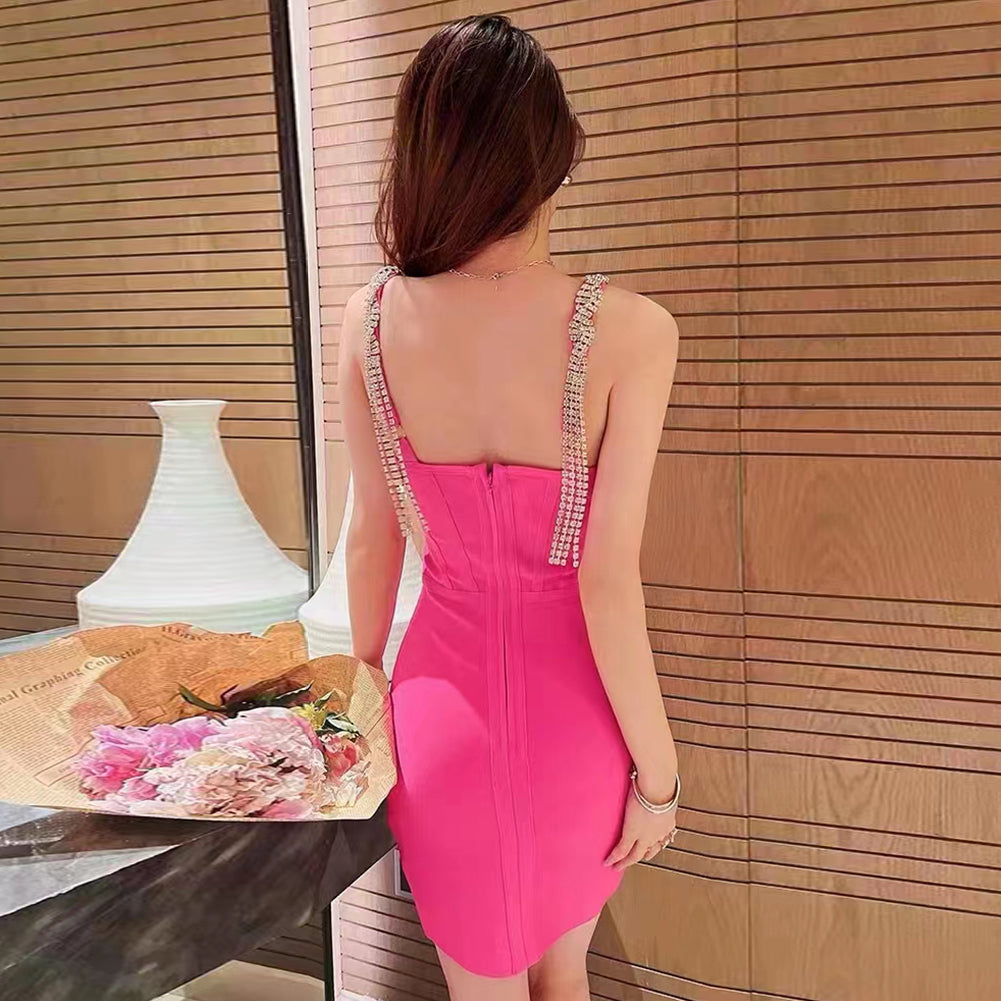 Strappy Sleeveless Mini Drill Chain Bandage Dress HL6270