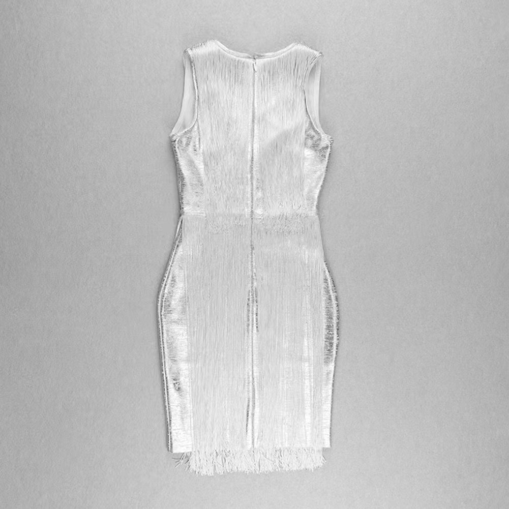 V Neck Sleeveless Mini Tassels Bodycon Dress HL6271